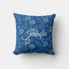 Cojín Decorativo Caligrafía Elegante Floral Azul Nombre personaliza