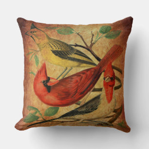 Cojín Decorativo Caligrafía Vintage y Arte de Cardinals Retro