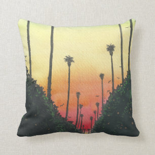 Cojín Decorativo Calle alineada palma en el ocaso