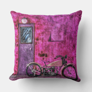 Cojín Decorativo Calle de motocicleta rosa vintage retro