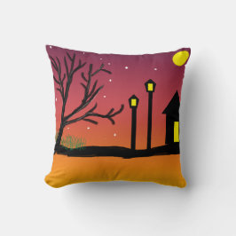 Cojín Decorativo Calle invernal con nieve y siluetas