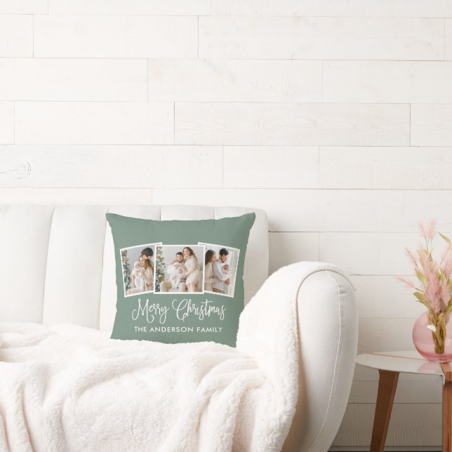 Cojín Decorativo Calligrafía 3 Foto Feliz Navidad Verde (Sofá)