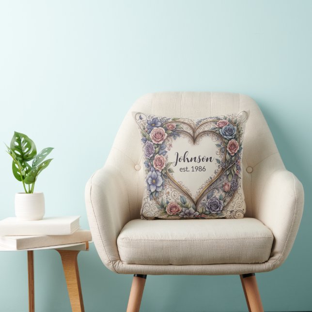 Cojín Decorativo Calligrafía Boda Corazón Y Rosas (Silla)