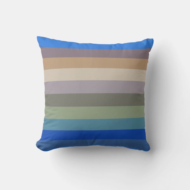 Cojín Decorativo Calm Coastal Neutral Stripe Pattern in Blues and S (Anverso)