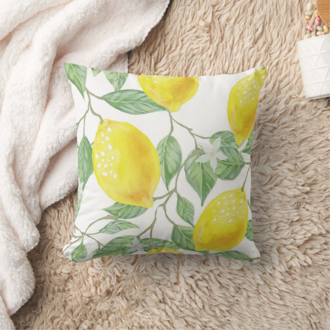 Cojín Decorativo Calming Pastel Floral Lemon Yellow Throw Pillow  (Manta)