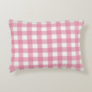 Cojín Decorativo Cama de cuadros escoceses de gingham blanco rosa