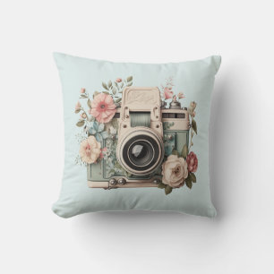 Cojín Decorativo Cámara con imagen retro pastel de flores