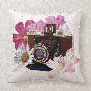 Cojín Decorativo Cámara del vintage con las flores