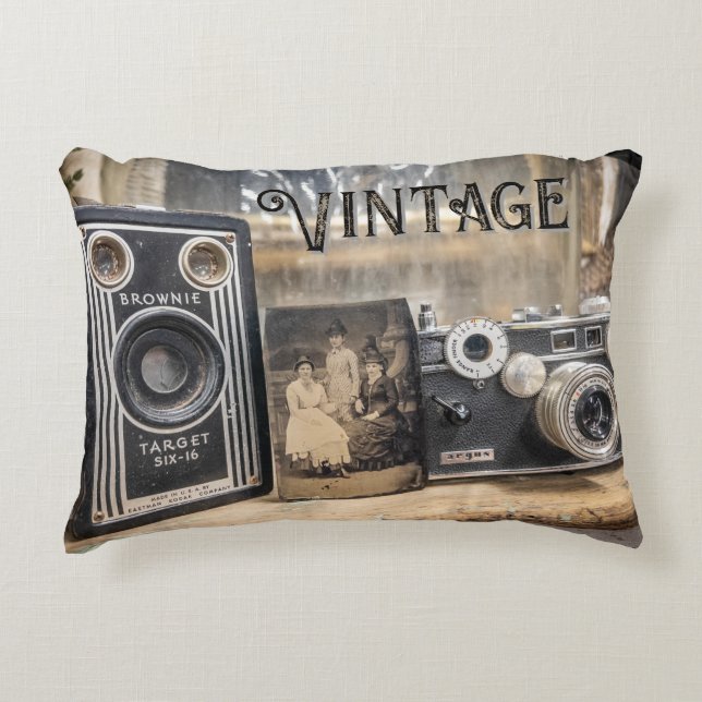 Cojín Decorativo Cámaras antiguas e impresión fotográfica (Anverso)