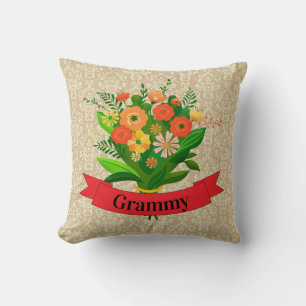 Cojín Decorativo Cambiar nombre Abuela Flores Grammy en Damask