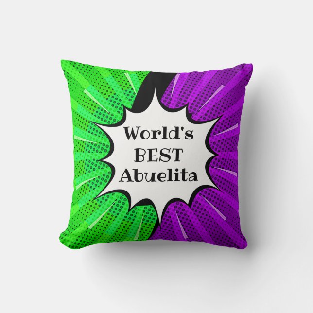 Cojín Decorativo Cambiar nombre mundo Mejor Abuelita Comic Púrpura  (Anverso)