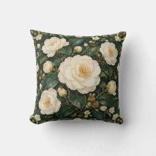 Cojín Decorativo Camelia Marfil Borde Floral Verde Oscuro