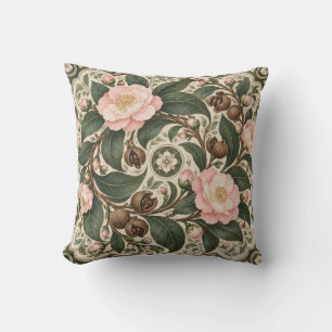 Cojín Decorativo Camelia Rosa Verde Rollo Botánico