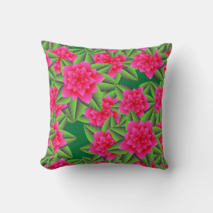 Cojín Decorativo Camelias Rosa Fucsia y Hojas Verdes