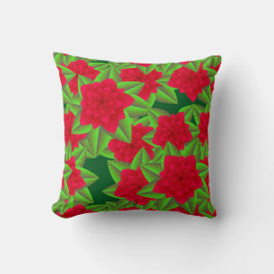 Cojín Decorativo Camellias rojas oscuras y hojas verdes