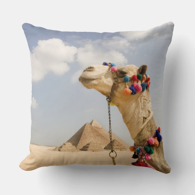 Cojín Decorativo Camello con las pirámides Giza, Egipto (Anverso)
