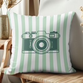 Cojín Decorativo Camera on Sea Green Stripes, Accent Pillow, 