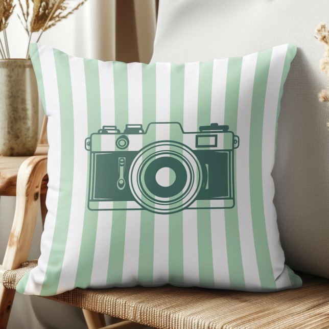 Cojín Decorativo Camera on Sea Green Stripes, Accent Pillow,  (Subido por el creador)