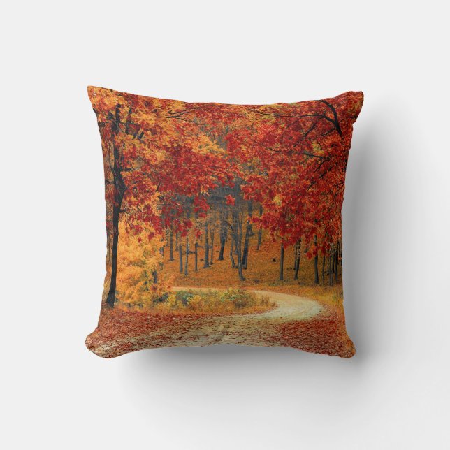 Cojín Decorativo Camino a través de los árboles en otoño (Anverso)
