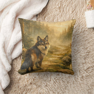 Cojín Decorativo Camino del bosque y diseño doble escena de lobo en