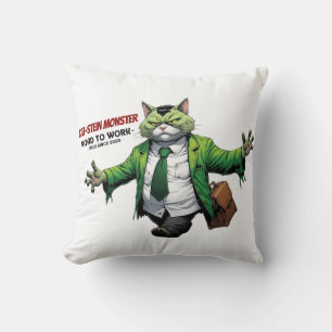 Cojín Decorativo Camino monstruoso al trabajo – Gato Frankenstein