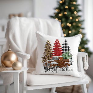 Cojín Decorativo Camión Antiguo Estampado Leopardo Feliz Navidad
