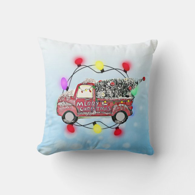 Cojín Decorativo Camión de antigüedades navideñas con árbol de Navi (Anverso)