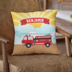 Cojín Decorativo Camión de Bomberos Bombero Nombre Personalizado Ha