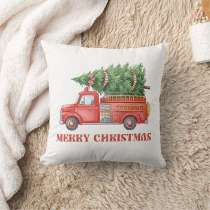 Cojín Decorativo Camión de bomberos navideño acuarela 