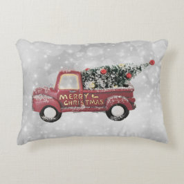 Cojín Decorativo camión de cosecha roja sobre fondo de bokek gris