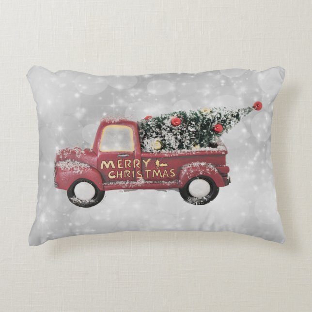 Cojín Decorativo camión de cosecha roja sobre fondo de bokek gris (Anverso)