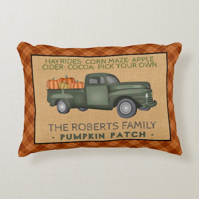 Cojín Decorativo Camión de la cosecha de calabaza de calabaza rústi (Anverso)