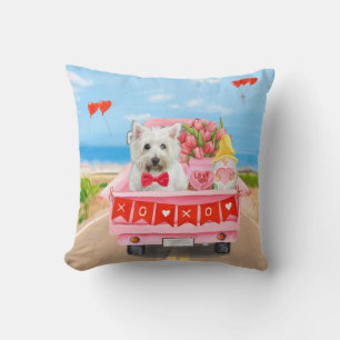 Cojín Decorativo Camión del Día de San Valentín del Terrier Blanco