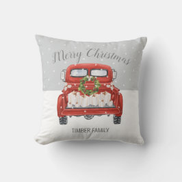 Cojín Decorativo Camión Rojo Antiguo Gris Blanco Navidad