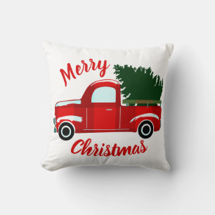 Cojín Decorativo Camión Rojo de Navidad Rústico Día de Fiesta