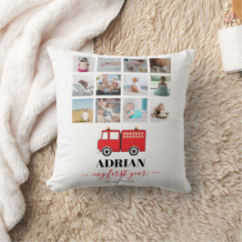Cojín Decorativo Camión rojo de primer año de bebé Collage de fotos