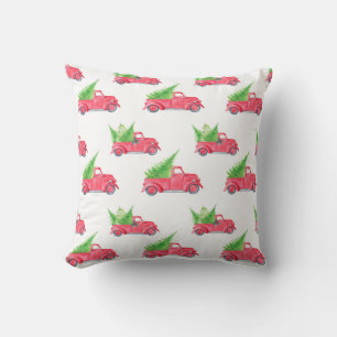 Cojín Decorativo Camión rojo vintage con árbol de Navidad