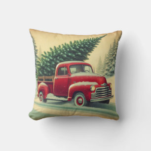 Cojín Decorativo Camión rojo vintage con árbol de Navidad