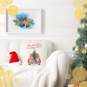 Cojín Decorativo Camión Rojo Vintage Santa Claus