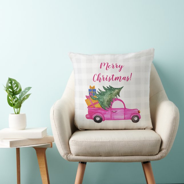 Cojín Decorativo Camión Rosado Con Árbol Y Deseos (Silla)
