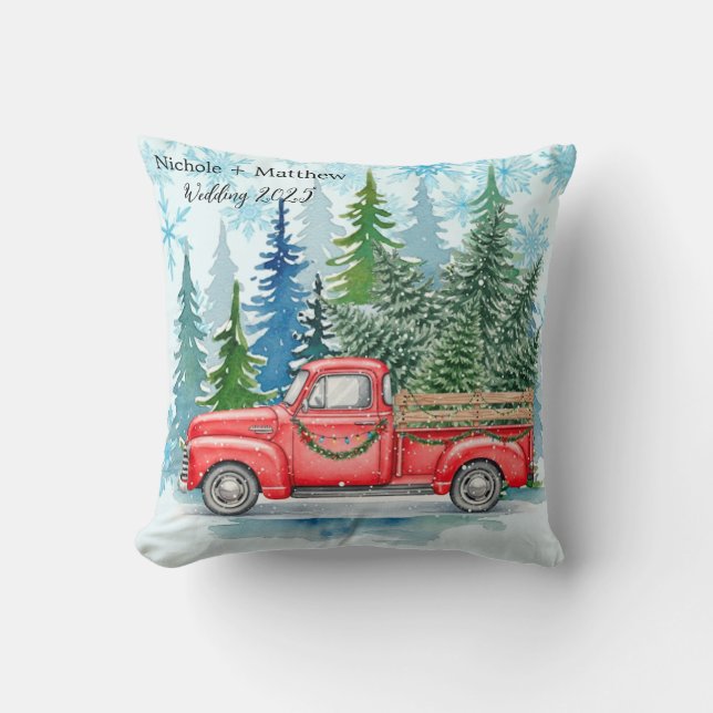 Cojín Decorativo Camión rústico de boda de invierno (Anverso)
