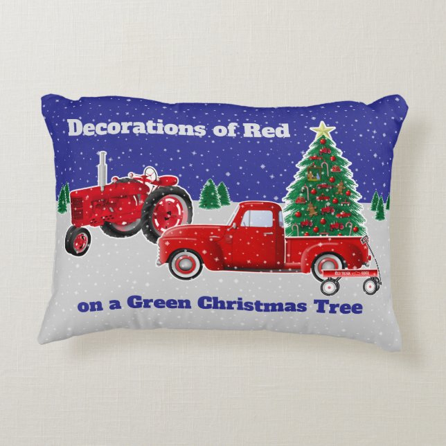 Cojín Decorativo Camión y vagón rojos y viejo tractor rojo (Reverso)