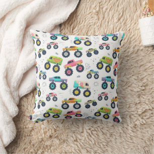 Cojín Decorativo Camiones monstruo de acuarela para niños