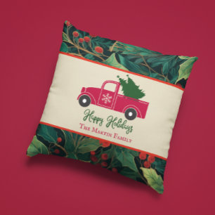 Cojín Decorativo Camioneta Antigüa Felices Fiestas Navidad