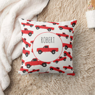 Cojín Decorativo Camioneta Roja Transporte Camiones Nombre de Niño 