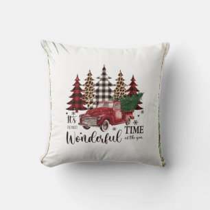 Cojín Decorativo Camioneta Roja Vintage, Árbol de Pino