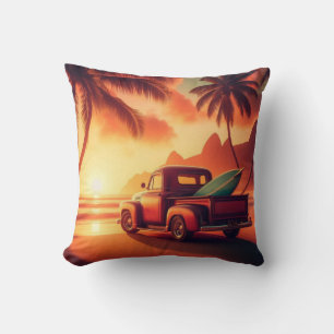 Cojín Decorativo camioneta surfista vintage tropical/hawaiana