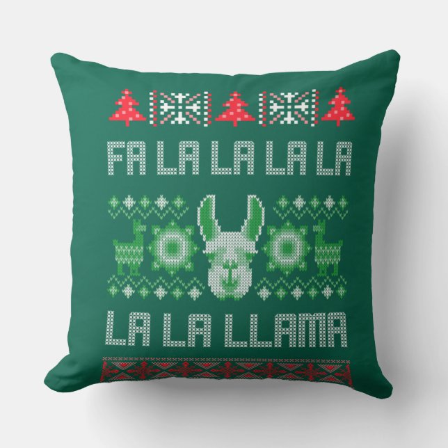 Cojín Decorativo Camisa Fa La Llama - Suéter Llam, Navidades feos (Anverso)