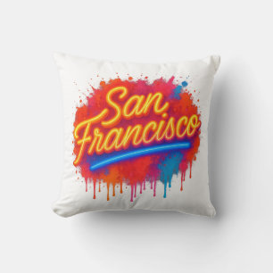 Cojín Decorativo Camiseta artística de San Francisco Neon Splash St
