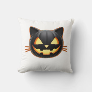 Cojín Decorativo Camiseta clásica de emoji de Jack o'Lantern gato n